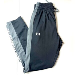 Under Armour Sweatpants Men’s Small Black Gray Logo‎ Fleece Lined BlokeCore